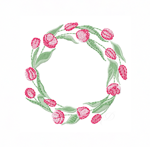 Spring Tulips Wreath Embroidery Design