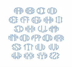 1.25" Oval Outline Satin Embroidery Font