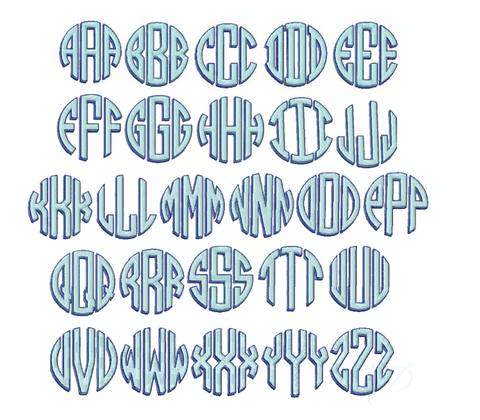 6" Circle Shadow Drop Monogram Embroidery Font