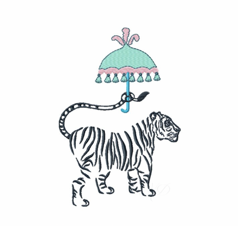 Chinoiserie Chic Tiger with Umbrella Embroidery Design