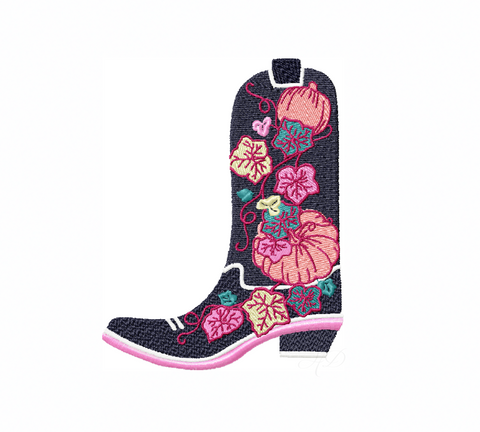 Pumpkin Cowboy Boot Embroidery Design
