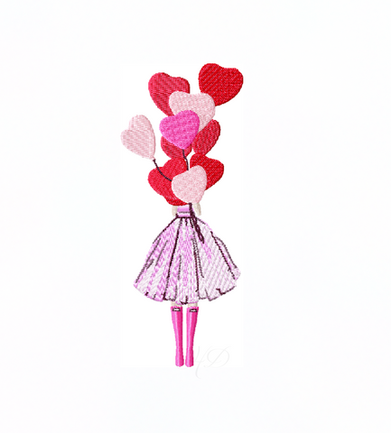 Fashion Girl Carrying Heart Balloons Valentine's Monogram