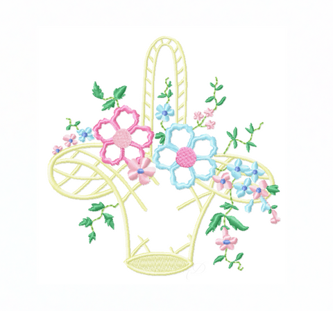 Vintage Easter Basket Satin Embroidery Design