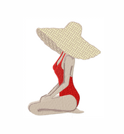 Fashion Girl with Straw Hat Woman Embroidery Design