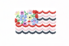 Floral Scalloped Flag Embroidery Design