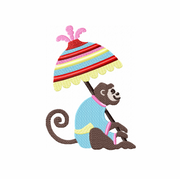 Grand Millenial Chinoiserie Chic Monkey with Umbrella Embroidery Design