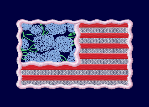Hydrangea Scalloped American Flag Embroidery Design