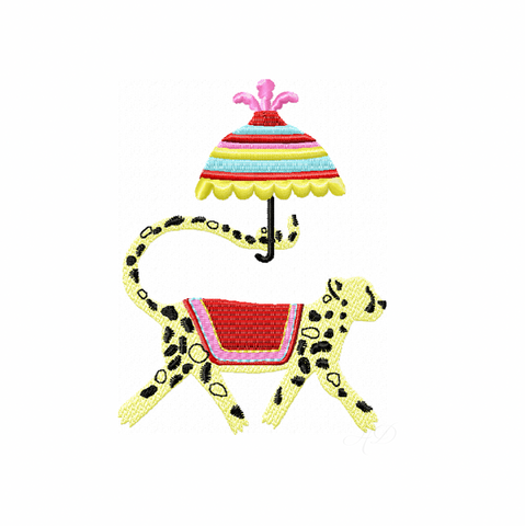 Grand Millenial Chinoiserie Chic Cheetah with Umbrella Embroidery Design