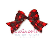 Red Gingham Bow Watercolor PNG SVG PDF Vector