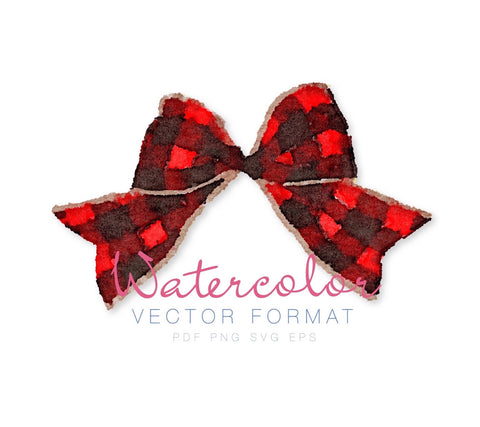 Red Gingham Bow Watercolor PNG SVG PDF Vector