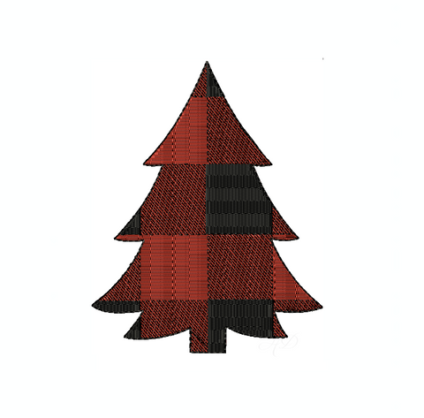 Gingham Christmas Tree with Bow Christmas Embroidery Design