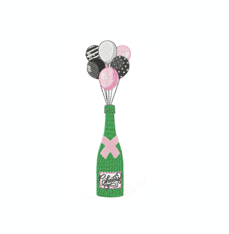 Champagne Bottle with Balloons Embroidery Design