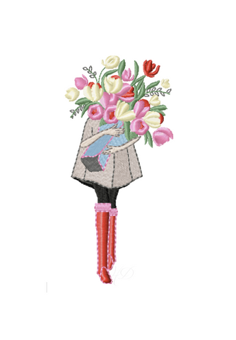 Fashion Girl Carrying Flower Bouquet Embroidery Design