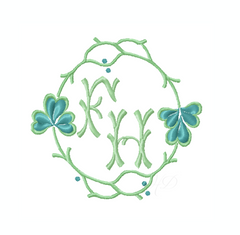 Shamrock Laurel Wreath Satin Embroidery Monogram