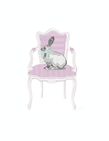 Vintage Chair with Easter Rabbit Bow Embroidery Design