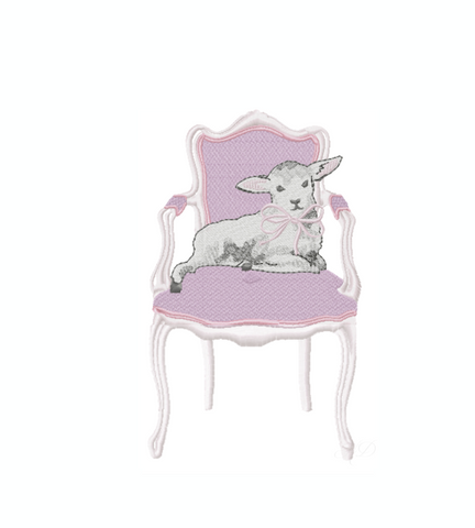 Vintage Chair with Lamb Rabbit Bow Embroidery Design