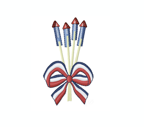 Vintage Fireworks Bow July 4th Embroidery Design