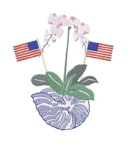 Orchid Flag Shell Vase with Embroidery Design