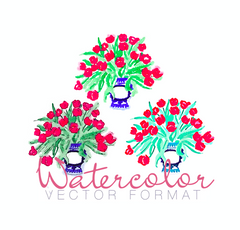 Tulips Ginger Jar Watercolor PNG SVG PDF Vector