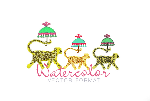 Cheetah with Umbrella Watercolor PNG SVG PDF Vector