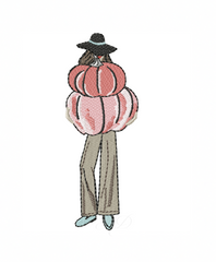 Fashion Girl Carrying Pumpkin Embroidery Design