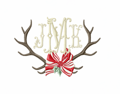 Antlers with Striped Bow Christmas Embroidery Design