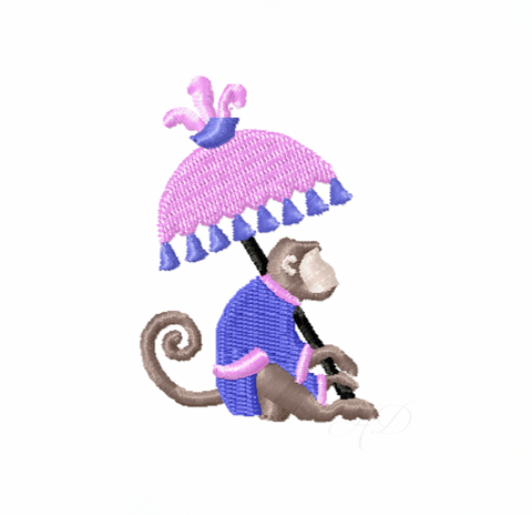 Mini Chinoiserie Chic Monkey with Umbrella Embroidery Design