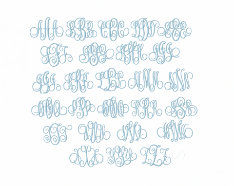 2.5" Sarah Script 4x4 Monogram Embroidery Font