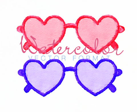 Heart Sunglasses Watercolor PNG SVG PDF Vector