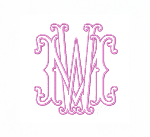 3.5" W Sutton Layered Outline Embroidery Font
