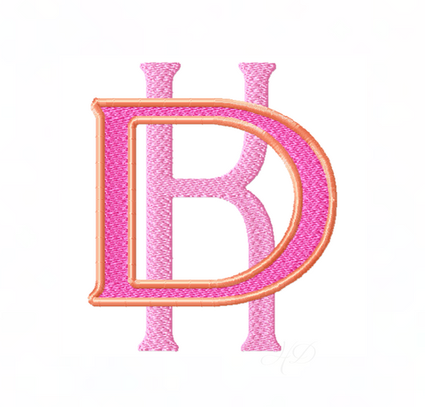 2" Block Type Two Color Layered Embroidery Font