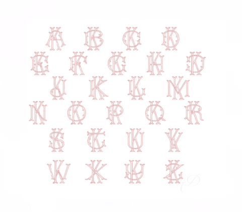 3.5" K Emmaline Layered Outline Embroidery Font