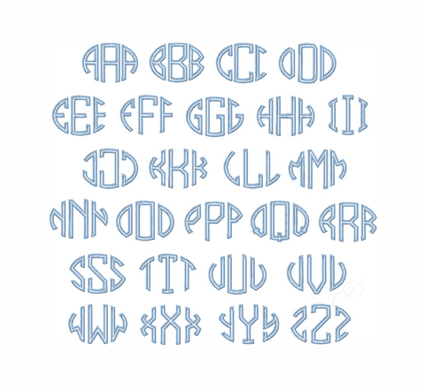 1.25" Oval Outline Satin Embroidery Font