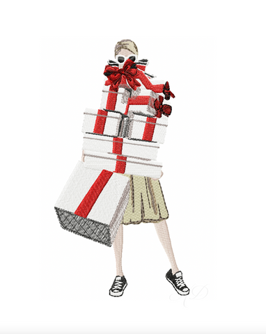Fashion Girl Carrying Presents Christmas Monogram