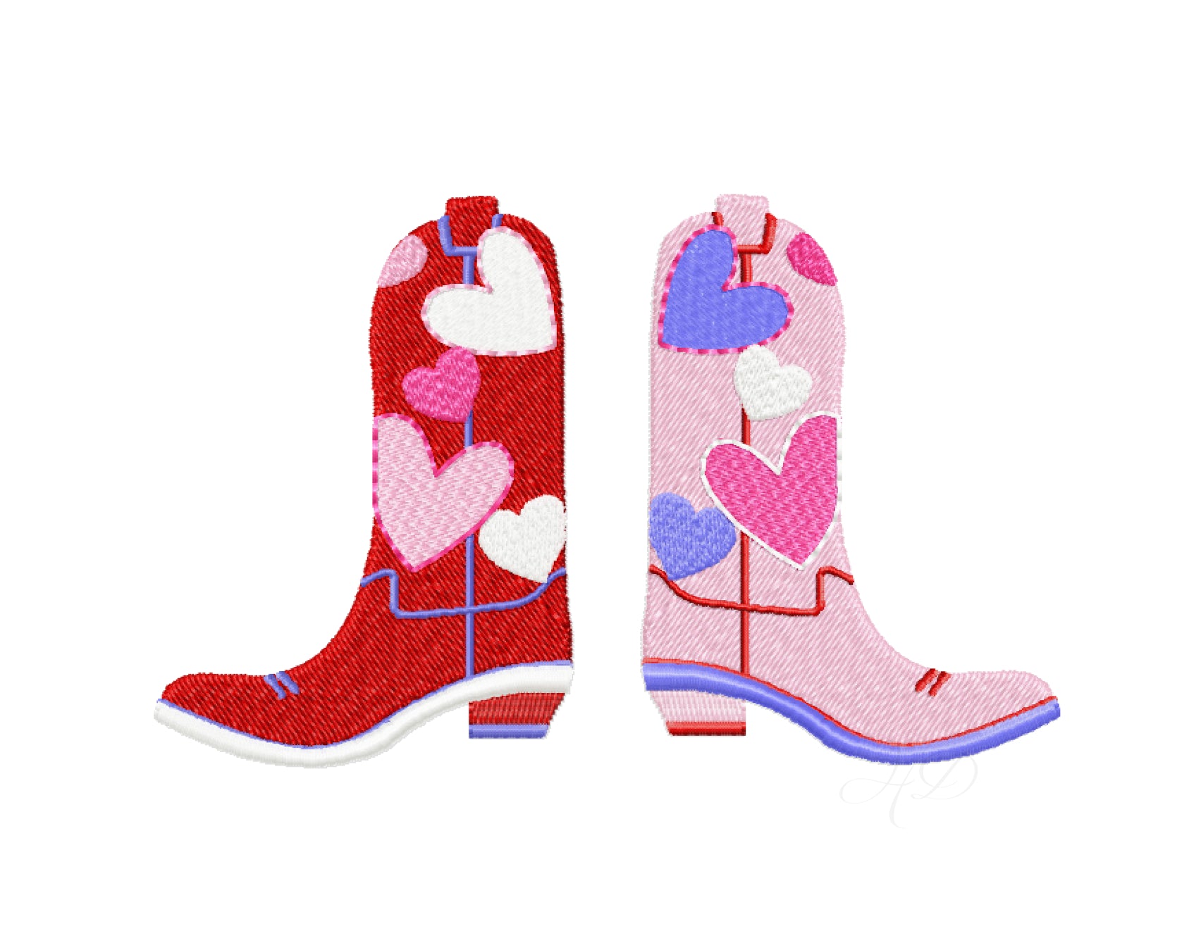 Hearts Cowboy Boots Embroidery Design HERRINGTON DESIGN
