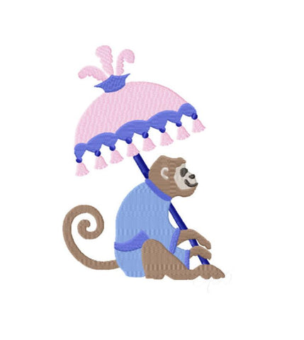Chinoiserie Chic Monkey with Umbrella Embroidery Design