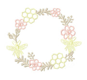 Vintage Honey Bee Laurel Wreath  Embroidery Design