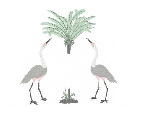 Crane and Palms Embroidery Design