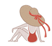 Sunbather Straw Hat Woman Embroidery Design