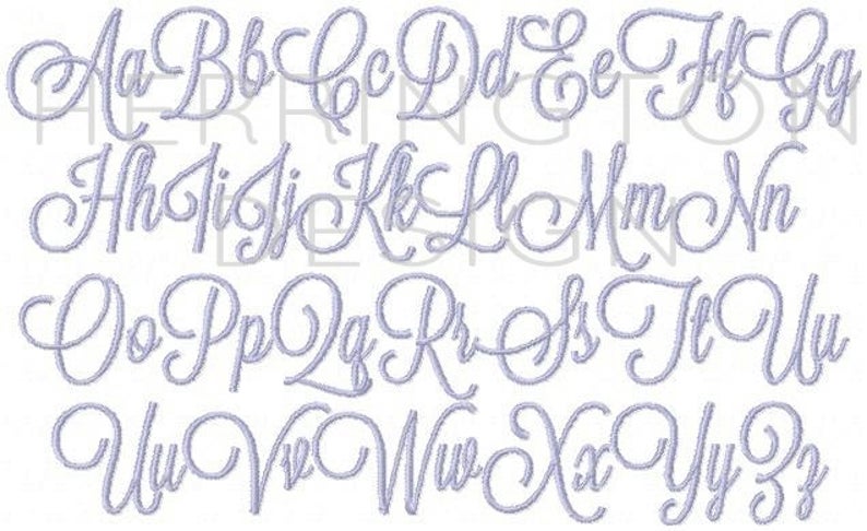 7 sizes Satin Stitch Emily Script Embroidery Font – HERRINGTON DESIGN