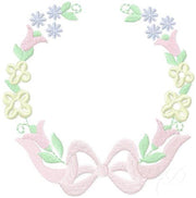 Vintage Floral Laurel Wreath Bow Embroidery Design