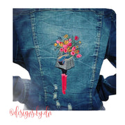 Fashion Girl Carrying Flower Bouquet Embroidery Design
