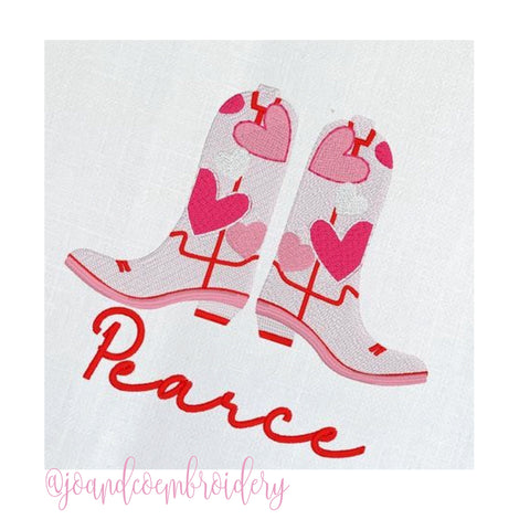 Hearts Cowboy Boots Embroidery Design